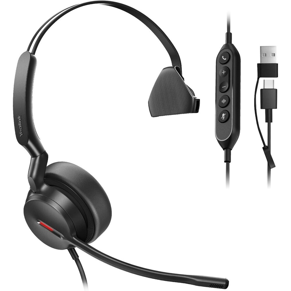 Yealink UH44 Mono Wired USB-C/A Headset with Mic, 2 AI Noise-Canceling Mic